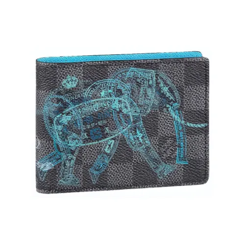 LOUIS VUITTON Slender Покрытый холст Кошелек Мужской Серый Черный Синий