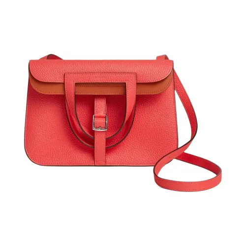 HERMES Halzan Clemence Bullock Кожа Сумка Сумка через плечо Сумка через плечо Женская Розовая с Глиной