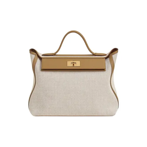 HERMES 24 24 Холст Swift Телячья кожа Сумка Женская Бежевый и Коричневый
