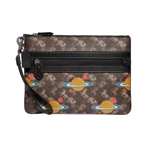 COACH Wristlet Холщовая кожа Клатч Большой Мужской Коричневый