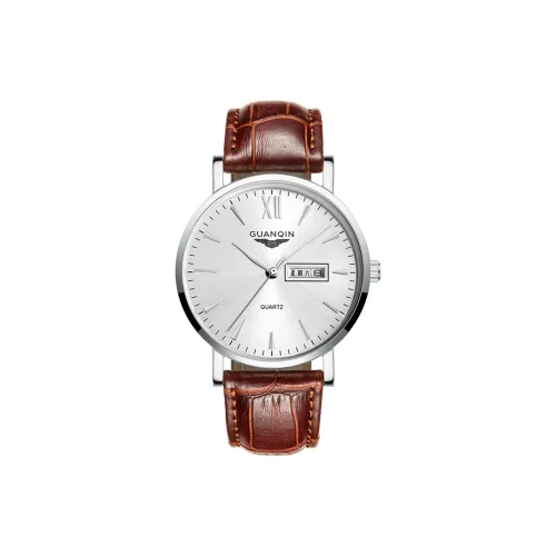 GUANQIN Кварцевый механизм Мужские часы Белый циферблат
