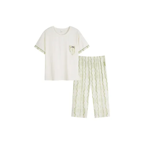 Sha Qian Пижамный комплект Летний Женский Фруктовый Зеленый