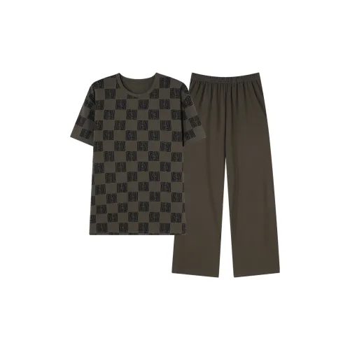 Pretty Lady Пижамный комплект Мужской Коричневый Клетка