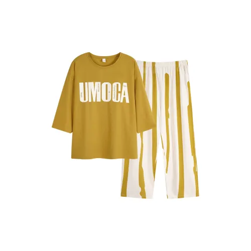 Sha Qian Пижамный комплект Летний Женский Темно-горчичный Желтый