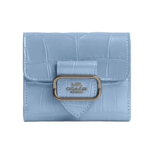 COACH Morgan Крокодил Тисненая кожа с Гладкая кожа Кошелек Мини Женские Бронза с Васильковый синий