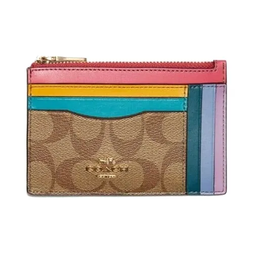 COACH Skinny Id Case Покрытый холст с кожаными вставками Key Pouch Картхолдер Мини Женские Коричневый с монограммой Многоцветный