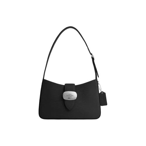 COACH Eliza Ящерица Тисненая кожа Сумка Сумка через плечо Средняя Женская Серебряный Черный