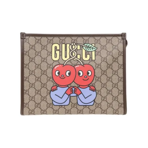 GUCCI Canvas с кожаными вставками сумка для туалетных принадлежностей клатч мужской бежевый и коричневый