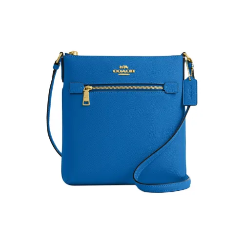 COACH File Крестообразная текстура Кожа Сумка для документов Сумка через плечо Мини Women's Silver Ярко-синий