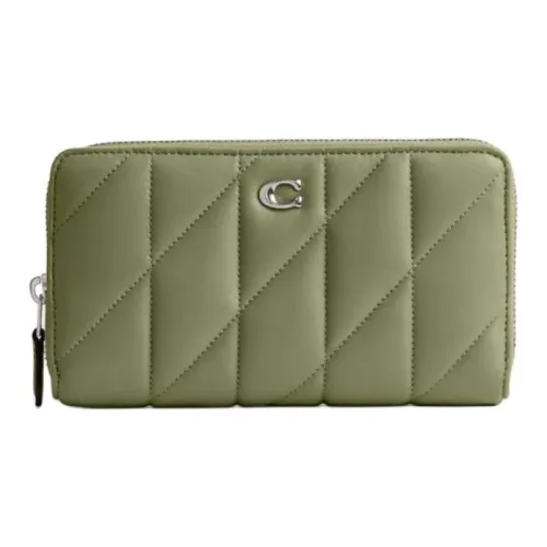 COACH Accordion Zip Кожа Наппа Кошелек Маленький Женский Трава Зеленый