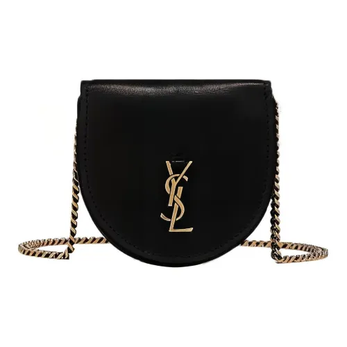 SAINT LAURENT Гладкая кожа Horseshoe Кошелек для монет Сумка с цепочкой Сумка через плечо Женская Черная