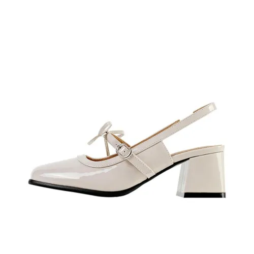 Wonderful Couple Грубый каблук Туфли Мэри Джейн 6 см Женские Абрикос Черный Экрю