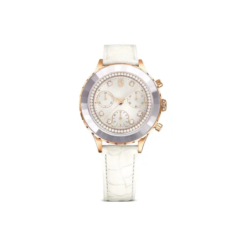 Swarovski Octea Chrono Collection Наручные часы Кварцевый механизм Телячья кожа Ремешок 37 мм Белый циферблат Унисекс 5671150