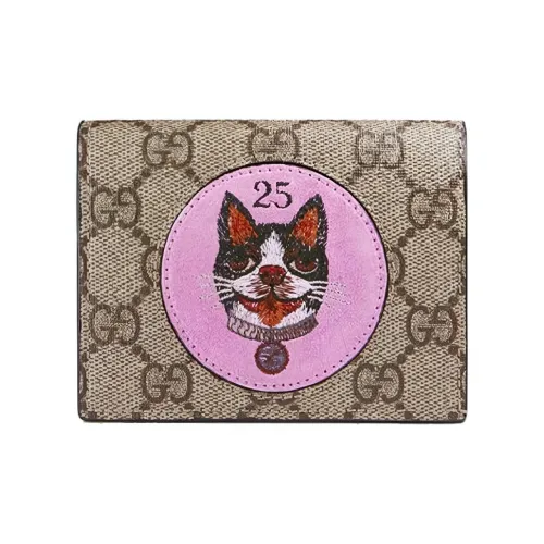 GUCCI GG Supreme Холст с кожей Держатель для карт кошелек Стандартный Женский Эбен Розовый Красный