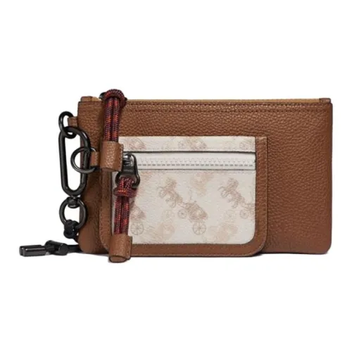 COACH Pouch Покрытый холст с кожаными вставками Комбинированная сумка Сумка через плечо Маленькая Мужская Коричневая