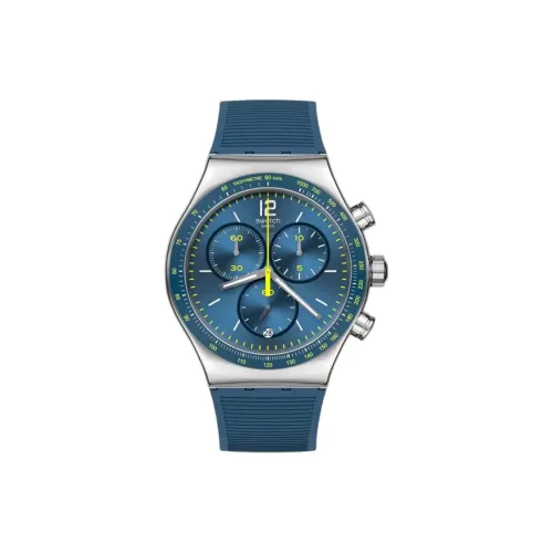 Swatch Quartz Механизм Унисекс Часы 49 мм Синий Циферблат Нержавеющая Сталь Корпус Резиновый Ремешок