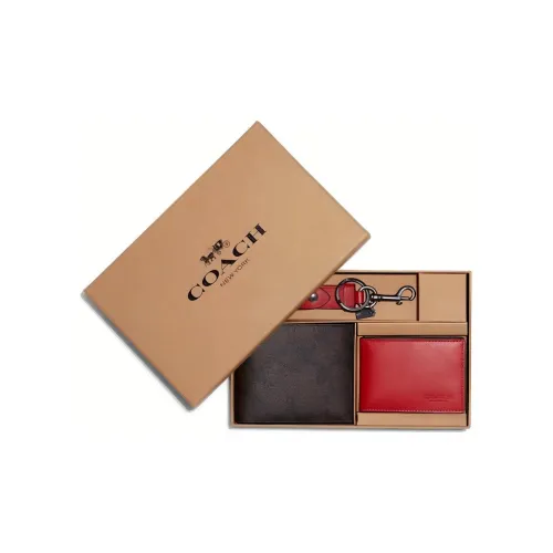 COACH Коровья кожа Держатель для карт Кошелек Мужской Коричневый Красный