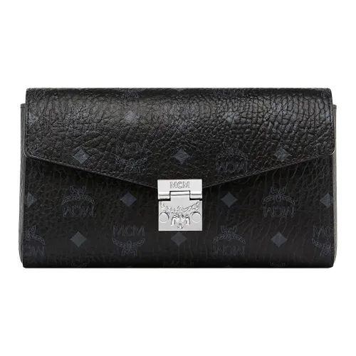 MCM Millie Visetos Покрытый холст Конверт Сумка Сумка с цепочкой Сумка через плечо Средний Женская Черная