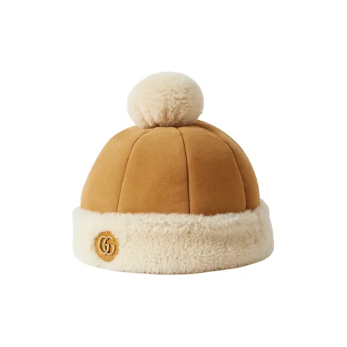 GUCCI Shearling Calfskin Beanies Women's Brown