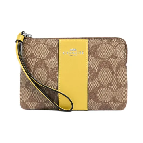 COACH Corner Zip Покрытый холст с текстурой креста кожаный кошелек клатч мини женский серебряный хаки винтажный желтый