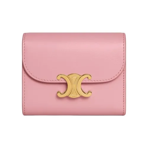 CELINE Triomphe Блестящий Телячья кожа Держатель для карт кошелек Маленький Женский Розовый