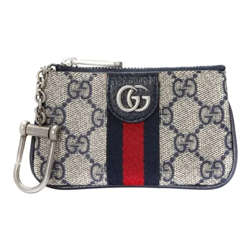 GUCCI Ophidia Холст и Кожа Украшение Сумка Кошелек для Монет Key Pouch Женская Синяя и Бежевая