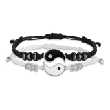 Тайцзи Инь Ян Пара Браслет [Стиль с серебряными бусинами]