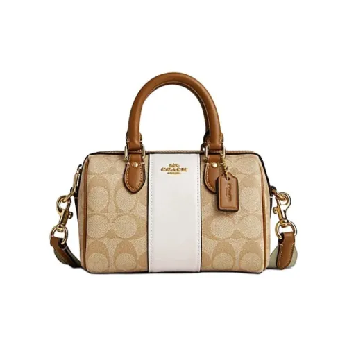 COACH Rowan Холст и Кожа Сумка Сумка через плечо Сумка через плечо Мини Женская Светлый хаки и Розовый и Белый