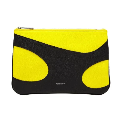 FERRAGAMO Телячья кожа Клатч Мужской Черный и Желтый