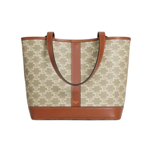 CELINE Cabas Коровья кожа Обметка Ведрообразная сумка Маленькая Женская Серый Бежевый