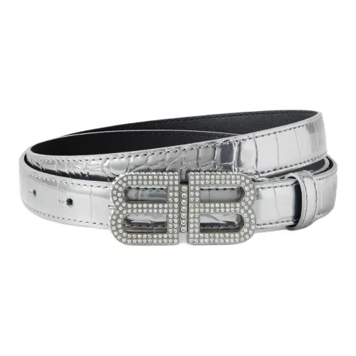 Balenciaga Кожаные ремни с украшением в крокодиловом узоре цвет Silver