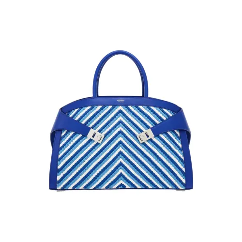 Ferragamo Рафия Телячья кожа Сумка через плечо Сумка среднего размера Женская Белая и Лазурит