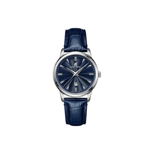 ERNEST BOREL Zurs Collection Кварцевый механизм Женские часы Синий циферблат Корпус из нержавеющей стали Ремешок из натуральной кожи