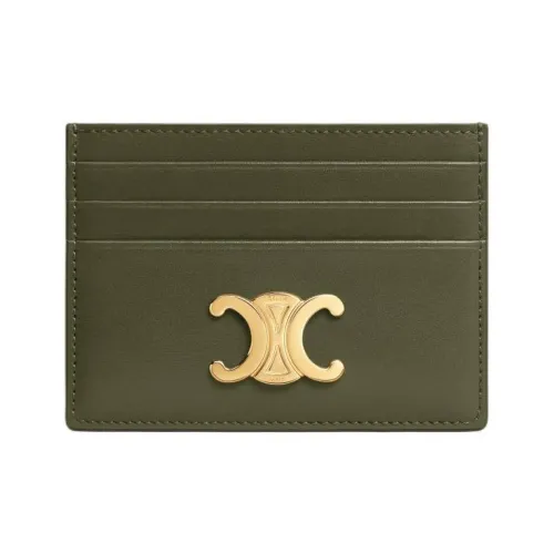 CELINE Triomphe Блестящий Корова Кожа Держатель для Карт Женские Темно-Оливковый