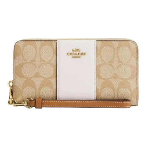 COACH Zip Around Покрытый холст с кожаными вставками Кошелек Маленький Женский Светлый хаки