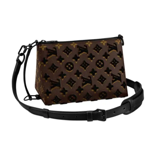 LOUIS VUITTON Triangle Холст Flock Сумка через плечо Messenger Bag Сумка Мужская Черная