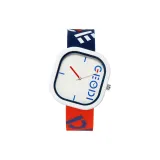 Белый верх с синими и красными полосами