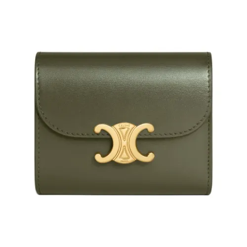 CELINE Triomphe Коровья кожа Кошелек Маленький Женский Темно-оливковый