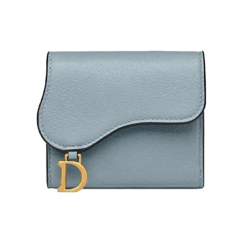 DIOR Saddle Sheepskin Lotus Wallet Women's Sky Blue