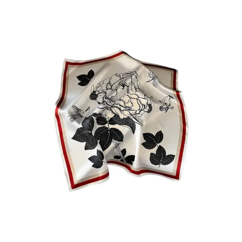 Narandu Шелковые шарфы Женские Черный Белый Цветочный