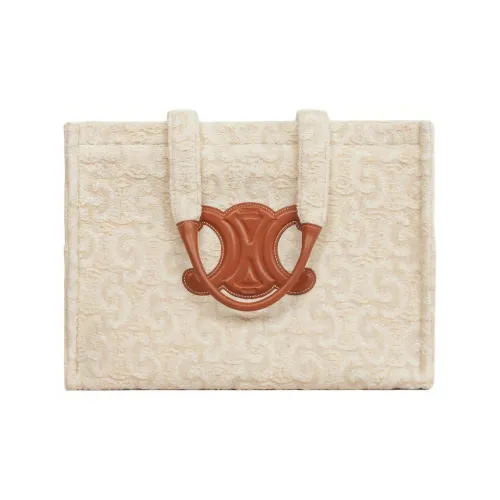 CELINE Cabas Thais Ткань Тоут Сумка Сумка для покупок Сумка Большая Женская Натуральная и Коричневая