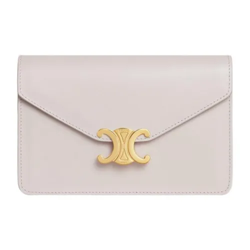 CELINE Triomphe Телячья кожа Сумка через плечо Кошелек Женский Бежевый