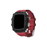 Чёрный корпус + серебряная кнопка + красный ремешок