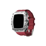 Серебряный корпус + черная кнопка + красный ремешок