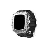 Серебряный корпус + Черная пуговица + Черный ремешок