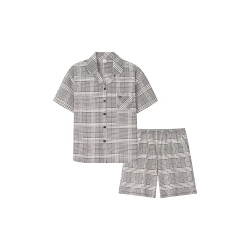Sha Qian Пижамный комплект Летний Женский Серый Клетка