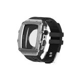 Серебряный корпус + Черная пуговица + Черный ремешок