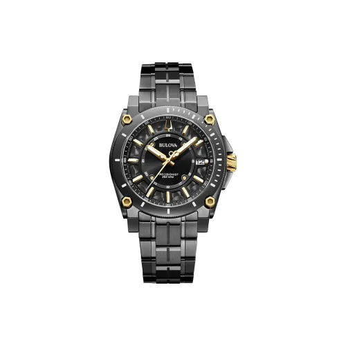 BULOVA Мужские часы Кварцевый механизм Ремешок из нержавеющей стали Черный циферблат