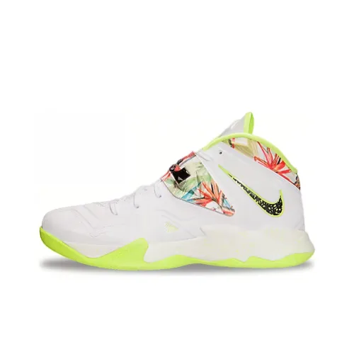 Nike LeBron 7 LeBron Zoom Амортизация Износостойкий MID Топ Баскетбольные кроссовки Мужские Белый Желтый