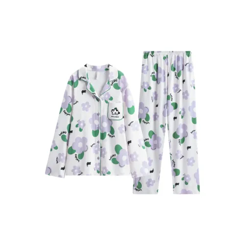 FENTENG Пижамный комплект Женский Белый с цветочным узором